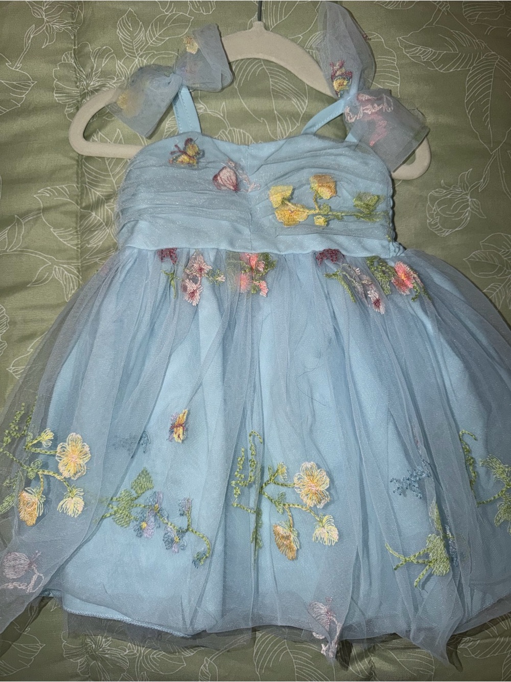 Light Blue Floral Tulle Party Dress for Girls